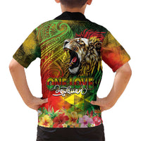 Hawaiian Reggae Family Matching Off Shoulder Maxi Dress and Hawaiian Shirt Jawaiian One Love-Tribal Tatoos and Rastafari Lion LT03 - Polynesian Pride