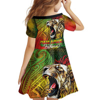 Hawaiian Reggae Family Matching Off Shoulder Short Dress and Hawaiian Shirt Jawaiian One Love-Tribal Tatoos and Rastafari Lion LT03 - Polynesian Pride