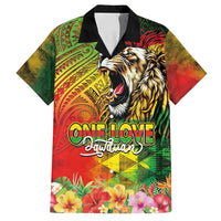 Hawaiian Reggae Family Matching Off Shoulder Short Dress and Hawaiian Shirt Jawaiian One Love-Tribal Tatoos and Rastafari Lion - Polynesian Pride
