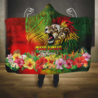 Hawaiian Reggae Hooded Blanket Jawaiian One Love-Tribal Tatoos and Rastafari Lion - Polynesian Pride