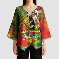 Hawaiian Reggae Kimono Sleeve Blouse Jawaiian One Love-Tribal Tatoos and Rastafari Lion - Polynesian Pride