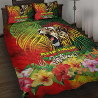 Hawaiian Reggae Quilt Bed Set Jawaiian One Love-Tribal Tatoos and Rastafari Lion - Polynesian Pride
