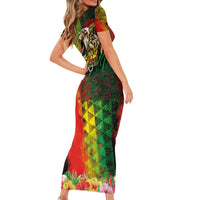 Hawaiian Reggae Short Sleeve Bodycon Dress Jawaiian One Love-Tribal Tatoos and Rastafari Lion - Polynesian Pride