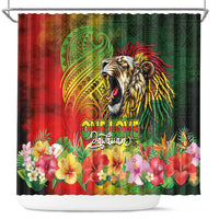 Hawaiian Reggae Shower Curtain Jawaiian One Love-Tribal Tatoos and Rastafari Lion - Polynesian Pride