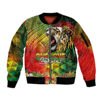 Hawaiian Reggae Sleeve Zip Bomber Jacket Jawaiian One Love-Tribal Tatoos and Rastafari Lion - Polynesian Pride