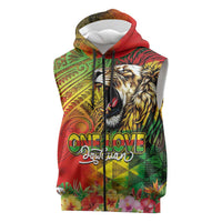 Hawaiian Reggae Sleeveless Zip Hoodie Jawaiian One Love-Tribal Tatoos and Rastafari Lion - Polynesian Pride