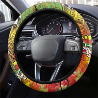 Hawaiian Reggae Steering Wheel Cover Jawaiian One Love-Tribal Tatoos and Rastafari Lion - Polynesian Pride