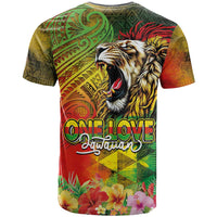 Hawaiian Reggae T Shirt Jawaiian One Love-Tribal Tatoos and Rastafari Lion - Polynesian Pride
