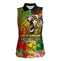 Hawaiian Reggae Women Sleeveless Polo Shirt Jawaiian One Love-Tribal Tatoos and Rastafari Lion - Polynesian Pride