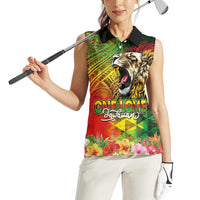 Hawaiian Reggae Women Sleeveless Polo Shirt Jawaiian One Love-Tribal Tatoos and Rastafari Lion - Polynesian Pride
