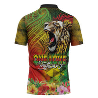 Hawaiian Reggae Zipper Polo Shirt Jawaiian One Love-Tribal Tatoos and Rastafari Lion - Polynesian Pride