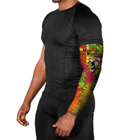 Hawaiian Reggae Arm Sleeves Kakau Art Motifs with Ohia Lehua and Rastafari Lion LT03 - Polynesian Pride
