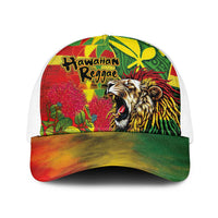 Hawaiian Reggae Baseball Net Cap Kakau Art Motifs with Ohia Lehua and Rastafari Lion - Polynesian Pride