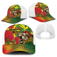 Hawaiian Reggae Baseball Net Cap Kakau Art Motifs with Ohia Lehua and Rastafari Lion - Polynesian Pride