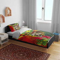 Hawaiian Reggae Bedding Set Kakau Art Motifs with Ohia Lehua and Rastafari Lion LT03 - Polynesian Pride