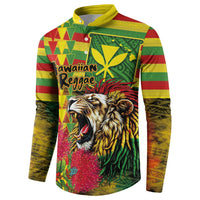 Hawaiian Reggae Button Sweatshirt Kakau Art Motifs with Ohia Lehua and Rastafari Lion LT03 - Polynesian Pride