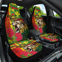 Hawaiian Reggae Car Seat Cover Kakau Art Motifs with Ohia Lehua and Rastafari Lion - Polynesian Pride