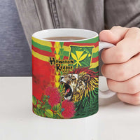 Hawaiian Reggae Ceramic Mug Kakau Art Motifs with Ohia Lehua and Rastafari Lion - Polynesian Pride
