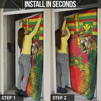 Hawaiian Reggae Door Cover Kakau Art Motifs with Ohia Lehua and Rastafari Lion - Polynesian Pride