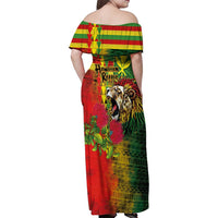 Hawaiian Reggae Family Matching Off Shoulder Maxi Dress and Hawaiian Shirt Kakau Art Motifs with Ohia Lehua and Rastafari Lion - Polynesian Pride