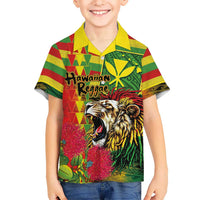 Hawaiian Reggae Family Matching Off Shoulder Maxi Dress and Hawaiian Shirt Kakau Art Motifs with Ohia Lehua and Rastafari Lion LT03 Son's Shirt Multicolor - Polynesian Pride
