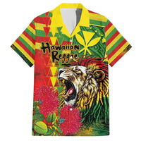Hawaiian Reggae Family Matching Short Sleeve Bodycon Dress and Hawaiian Shirt Kakau Art Motifs with Ohia Lehua and Rastafari Lion LT03 Dad's Shirt - Short Sleeve Multicolor - Polynesian Pride