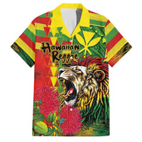 Hawaiian Reggae Family Matching Summer Maxi Dress and Hawaiian Shirt Kakau Art Motifs with Ohia Lehua and Rastafari Lion - Polynesian Pride