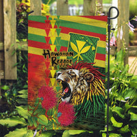 Hawaiian Reggae Garden Flag Kakau Art Motifs with Ohia Lehua and Rastafari Lion - Polynesian Pride