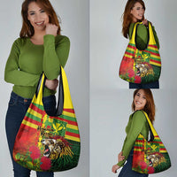 Hawaiian Reggae Grocery Bag Kakau Art Motifs with Ohia Lehua and Rastafari Lion - Polynesian Pride