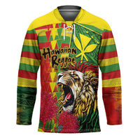 Hawaiian Reggae Hockey Jersey Kakau Art Motifs with Ohia Lehua and Rastafari Lion - Polynesian Pride