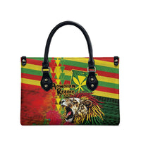 Hawaiian Reggae Leather Bag Kakau Art Motifs with Ohia Lehua and Rastafari Lion - Polynesian Pride