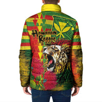 Hawaiian Reggae Padded Jacket Kakau Art Motifs with Ohia Lehua and Rastafari Lion - Polynesian Pride