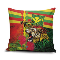 Hawaiian Reggae Pillow Cover Kakau Art Motifs with Ohia Lehua and Rastafari Lion - Polynesian Pride