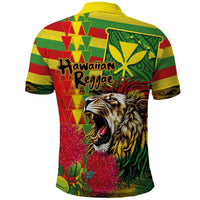 Hawaiian Reggae Polo Shirt Kakau Art Motifs with Ohia Lehua and Rastafari Lion - Polynesian Pride