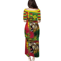Hawaiian Reggae Puletasi Kakau Art Motifs with Ohia Lehua and Rastafari Lion LT03 - Polynesian Pride