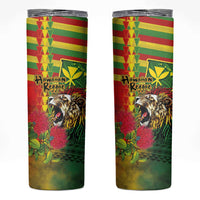 Hawaiian Reggae Skinny Tumbler Kakau Art Motifs with Ohia Lehua and Rastafari Lion - Polynesian Pride