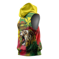 Hawaiian Reggae Sleeveless Hoodie Kakau Art Motifs with Ohia Lehua and Rastafari Lion - Polynesian Pride