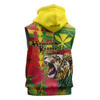 Hawaiian Reggae Sleeveless Zip Hoodie Kakau Art Motifs with Ohia Lehua and Rastafari Lion - Polynesian Pride