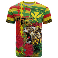 Hawaiian Reggae T Shirt Kakau Art Motifs with Ohia Lehua and Rastafari Lion - Polynesian Pride