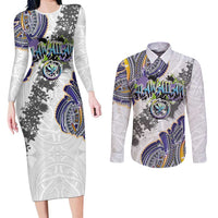 Traditional Art Hawaiian Kakau Tattoos Couples Matching Long Sleeve Bodycon Dress and Long Sleeve Button Shirt Graffiti Style - Polynesian Pride