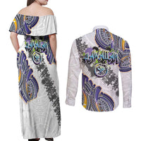 Traditional Art Hawaiian Kakau Tattoos Couples Matching Off Shoulder Maxi Dress and Long Sleeve Button Shirt Graffiti Style - Polynesian Pride