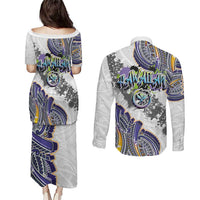 Traditional Art Hawaiian Kakau Tattoos Couples Matching Puletasi and Long Sleeve Button Shirt Graffiti Style LT03 - Polynesian Pride