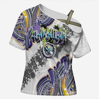 Traditional Art Hawaiian Kakau Tattoos Cross Shoulder Shirt Graffiti Style LT03 Female White - Polynesian Pride