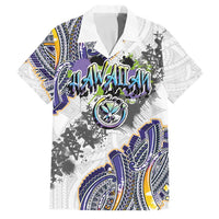 Traditional Art Hawaiian Kakau Tattoos Family Matching Off Shoulder Maxi Dress and Hawaiian Shirt Graffiti Style LT03 Dad's Shirt - Short Sleeve White - Polynesian Pride