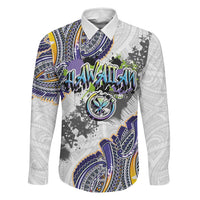 Traditional Art Hawaiian Kakau Tattoos Family Matching Off Shoulder Short Dress and Hawaiian Shirt Graffiti Style LT03 Dad's Shirt - Long Sleeve White - Polynesian Pride