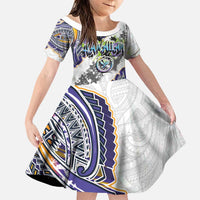 Traditional Art Hawaiian Kakau Tattoos Family Matching Summer Maxi Dress and Hawaiian Shirt Graffiti Style LT03 Daughter's Dress White - Polynesian Pride