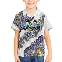 Traditional Art Hawaiian Kakau Tattoos Family Matching Tank Maxi Dress and Hawaiian Shirt Graffiti Style LT03 Son's Shirt White - Polynesian Pride