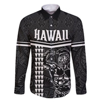 Custom Hawaii Warrior Family Matching Off Shoulder Short Dress and Hawaiian Shirt Kakau Quilt Pattern LT03 Dad's Shirt - Long Sleeve Black - Polynesian Pride