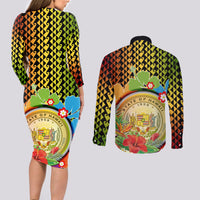 Hawaii Womens Day Wahine Couples Matching Long Sleeve Bodycon Dress and Long Sleeve Button Shirt Strong Beautiful Woman with Kakau Style LT03 - Polynesian Pride