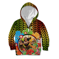 Hawaii Womens Day Wahine Kid Hoodie Strong Beautiful Woman with Kakau Style LT03 Zip Hoodie Red - Polynesian Pride